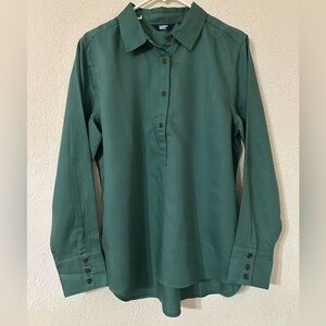 Lands’ End Popover Shirt Women Green Tencel Long Sleeve Rounded Hem NWT Size M